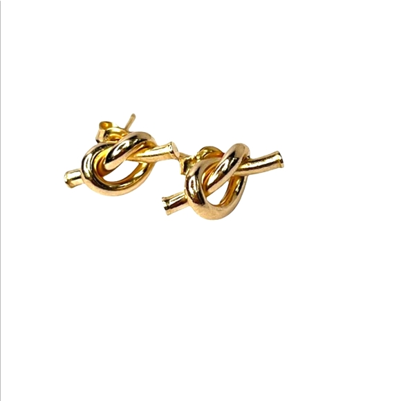 Solid 14K Yellow Gold Knot Earring Studs .50"x.25" - Picture 3 of 9